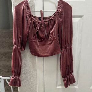 Chic Velvet Puff Sleeve Blouse - Deep Red